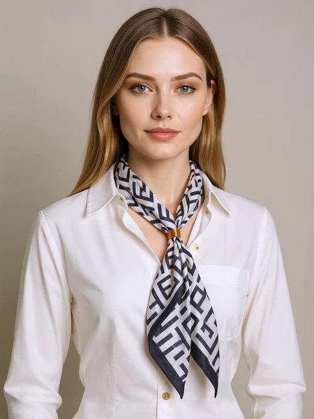 Polyhymnia women's scarf, cream, geometric pattern, polyester