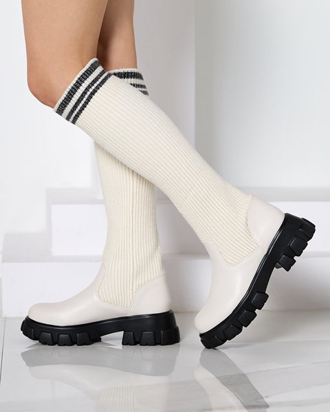 Sieviešu augstpapēžu zābaki ecru krāsā Alerpi- Footwear