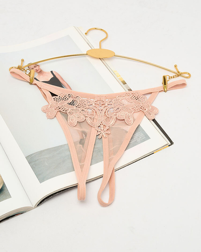 Royalfashion Кружевные женские трусики стринги бежевого цвета