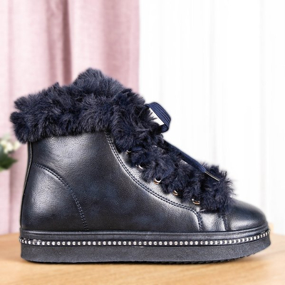 Navy blue platform boots with Salyssa fur - Footwear