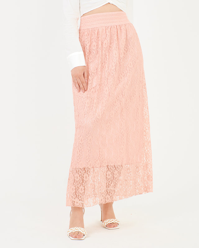 Ladies' pink lace midi skirt - Clothing