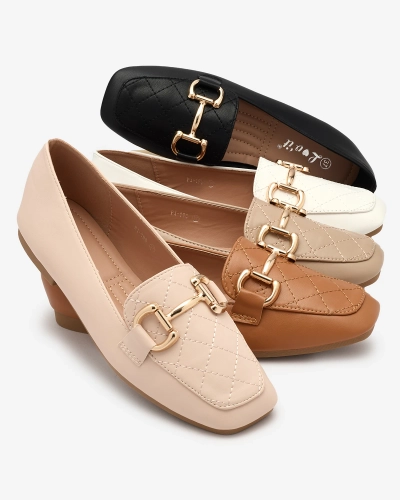 Royalfashion Белые женские стеганые мокасины с золотым украшением Wetifa