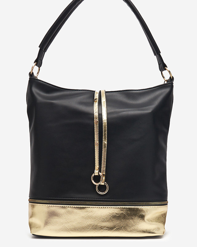 Black and gold women's handbag with decorative stripes - Accessories