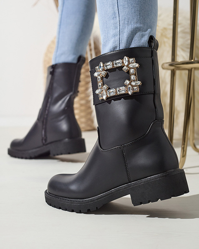 Women's black eco-leather boots with embellishment Xetika - Footwear