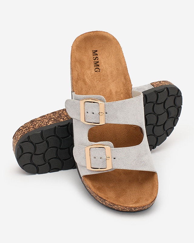 Royalfashion Grey women's flip-flops with buckles Foumy