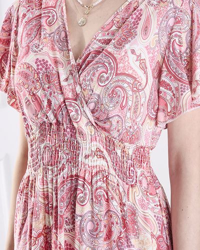 Patterned pink women's midi dress Clothing