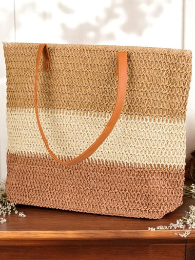 Royal Fashion Large Women's Straw Bag with Bold Stripes