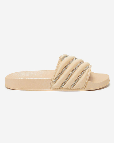 OUTLET Beige women's slippers with cubic zirconia Erikis - Footwear