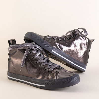 OUTLET High shimmering women's sneakers in a graphite color Interiaq - Footwear