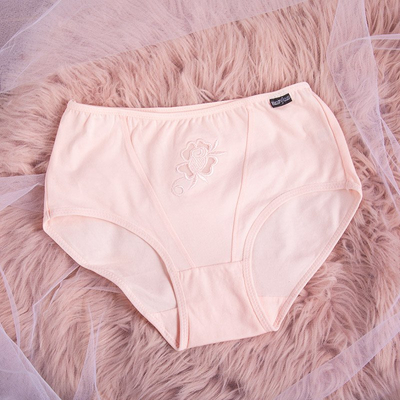 Light pink women's cotton briefs with a flower PLUS SIZE - Underwear
