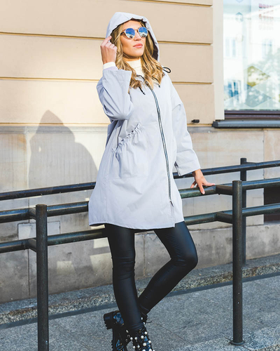 Light gray women's coat jacket with hood- Clothing