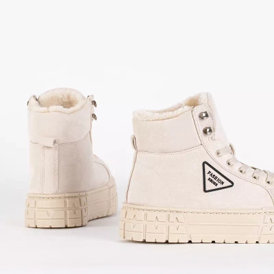 OUTLET Beige women's lace-up boots on the Tessi platform - Footwear