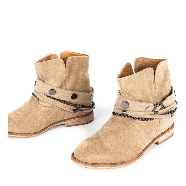 Бежевые ковбойские сапоги на салемском каблуке-танкетке - Обувь