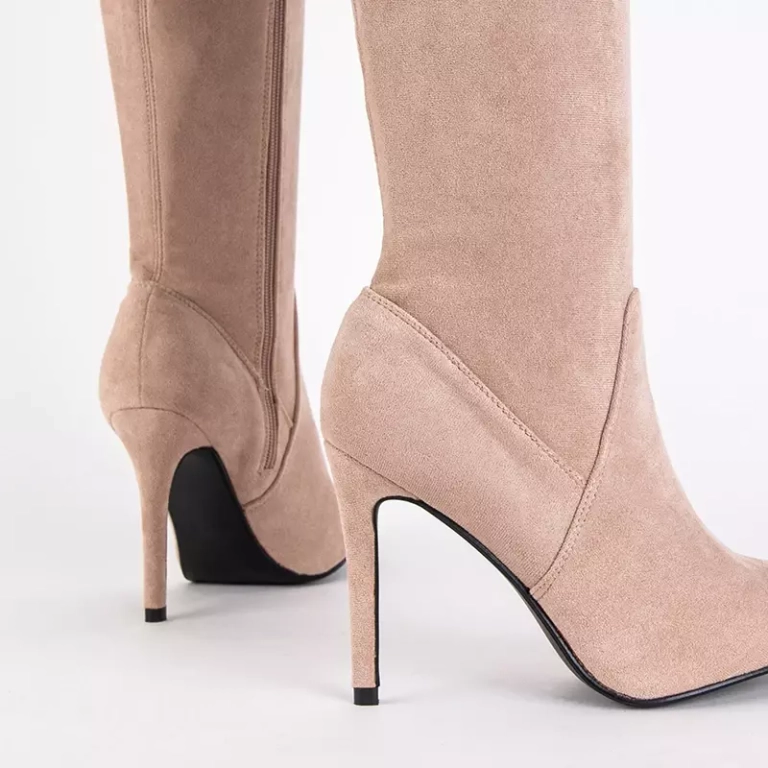 OUTLET Beige women's over-the-knee boots Lokitas - Footwear