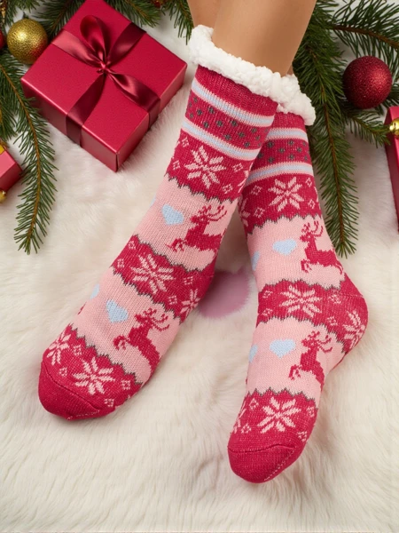 Flora Fuchsia Knitted Women's Socks For Winter Days