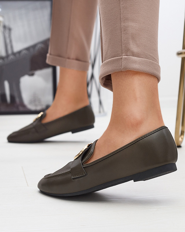 Темно-зеленые женские мокасины с золотым украшением Uletta - Обувь