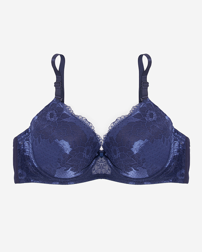 Navy blue bra with decorative lace - Underwear