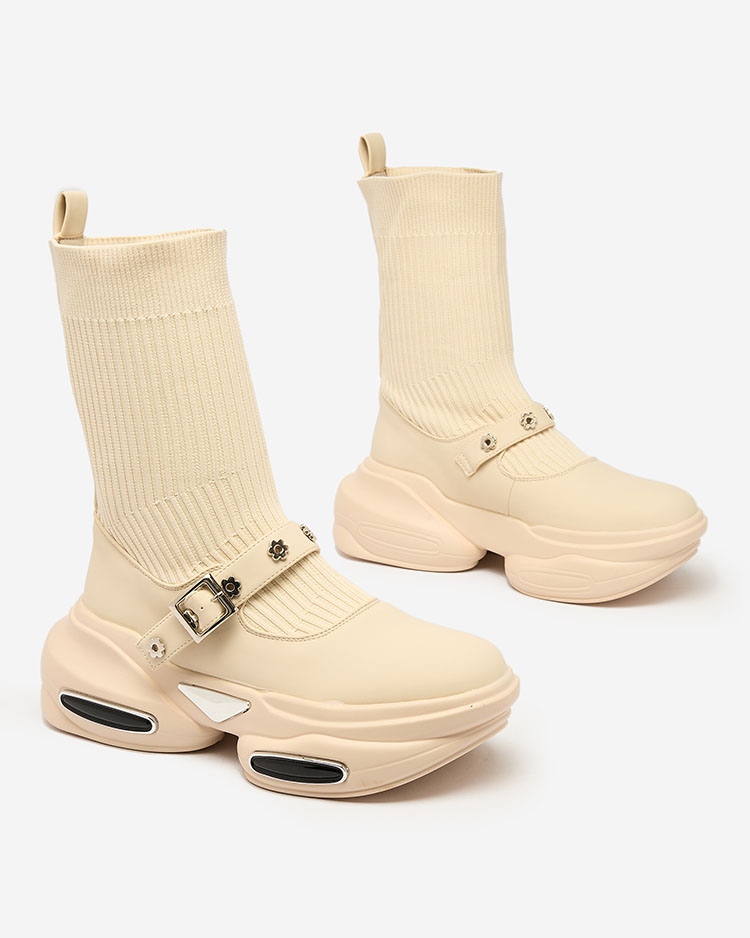 Royalfashion Sieviešu sporta zābaki ar a'la zeķes virsmu bēšā krāsā Folden