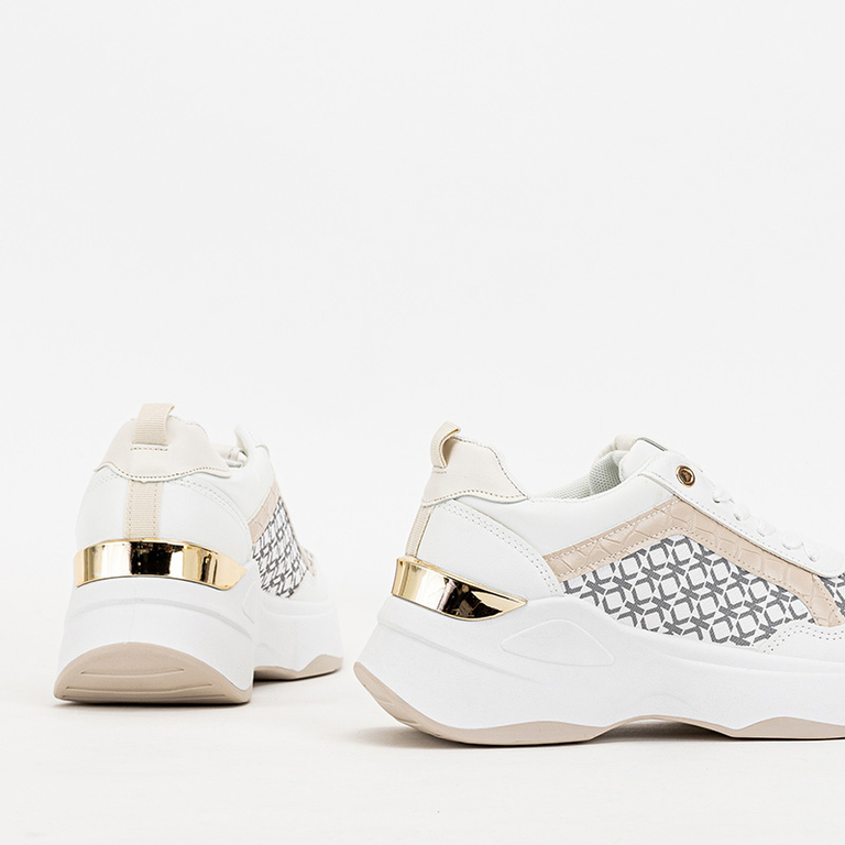 Beige and white women's sports shoes Weniso sneakers - Footwear