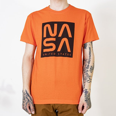 Orange cotton t-shirt for men with the inscription - Clothing
