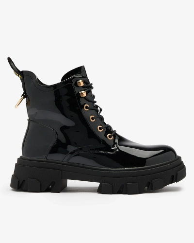 Royalfashion Melni lakoti sieviešu siltināti bagger zābaki Setogia