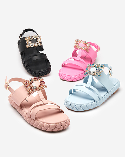 OUTLET Women's blue sandals with a decorative Govy-Footwear buckle