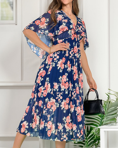Royalfashion Women's pleated floral midi dress