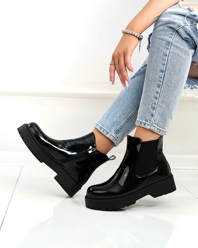 Royalfashion Black lacquered women's non-heeled Glossy Chic boots