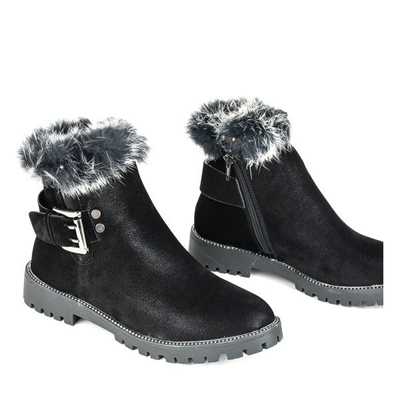 Czarne botki na płaskim obcasie z futerkiem Dalia - Obuwie