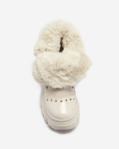 Beige women's lace-up snow boots Fentes- Footwear