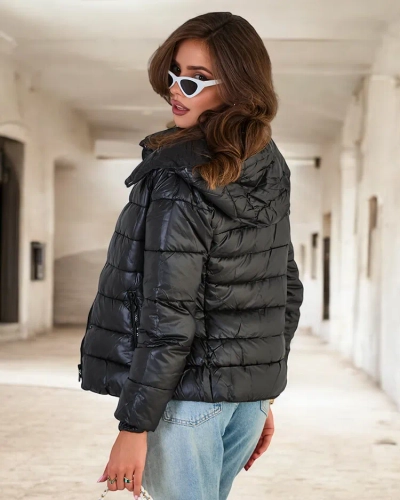 Royalfashion Black women's quilted jacket with hood