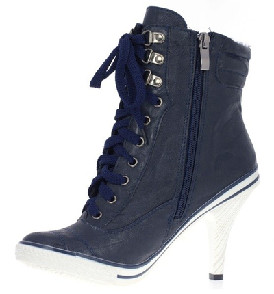 Dark navy blue women's sneakers on a Szpiue pin - Footwear