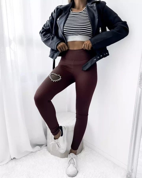 Women's leggings in brown with heart - Clothing