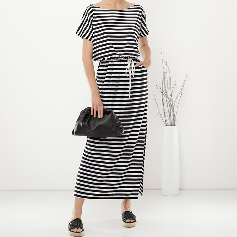 Black women's maxi dress with white stripes - Clothing