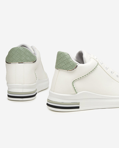 OUTLET White and green women's sneakers with a hidden Uksy wedge - Footwear