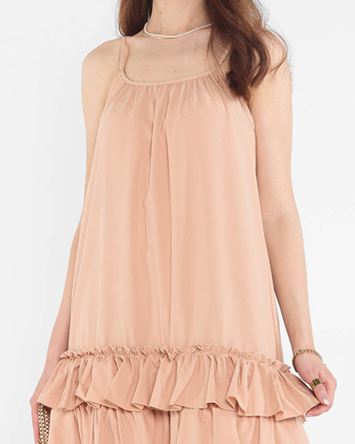 Women's camel strappy dress with frills - Clothing