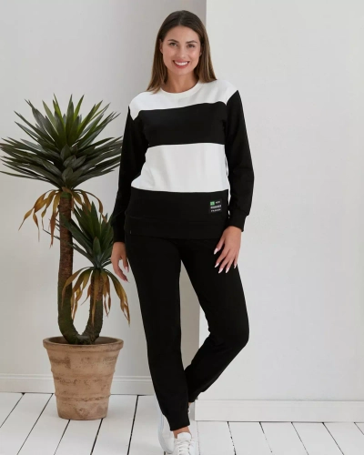 Royalfashion Black women's striped sweatshirt set