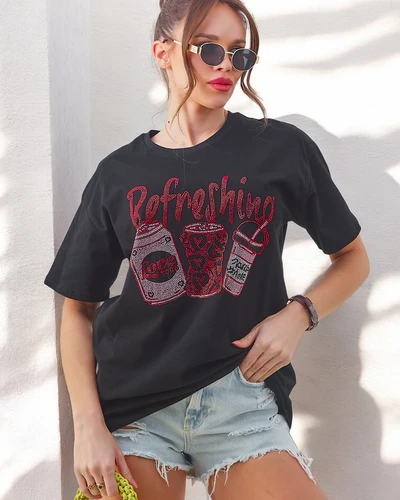 Royalfashion Women's cotton t-shirt with rhinestone print