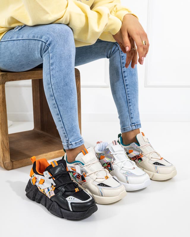 Beige women's sports shoes with colored inserts Deroni - Footwear