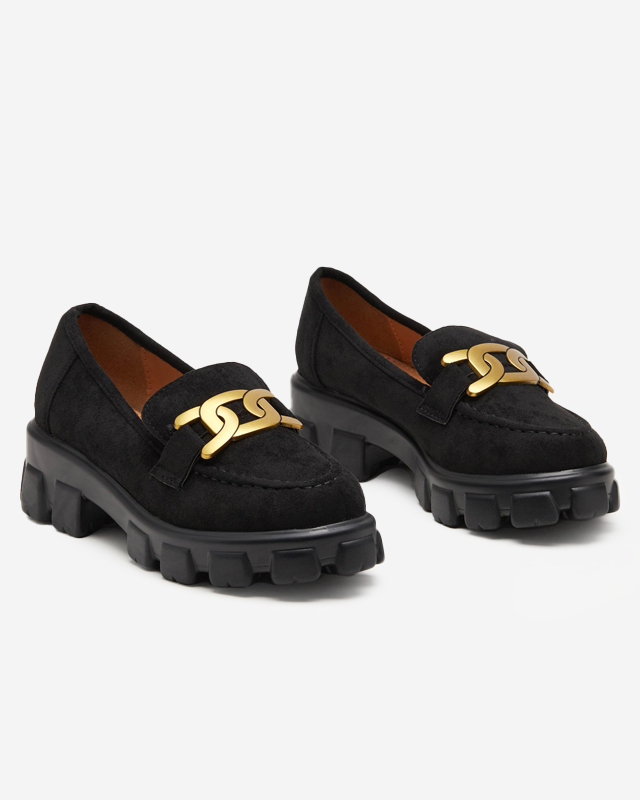 Black women's shoes with gold Mukise decoration - Footwear