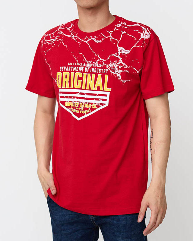 Men's red t-shirt with print - Clothing