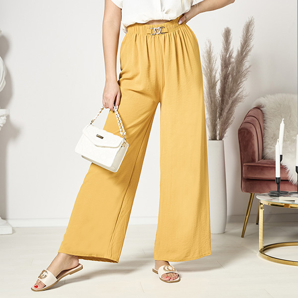 Women's wide palazzo pants in mustard color - Clothing