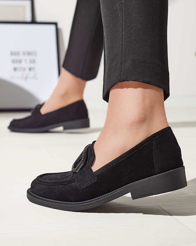 Melni sieviešu mokasīni ar ornamentu Fogras- Footwear