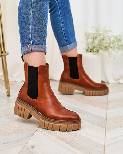 Royalfashion Brown women's boots on a solid sole Eferope
