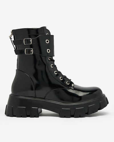 Royalfashion Black lacquered women's bagger boots Xagaga