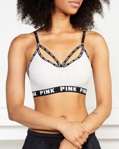 Women's gray sports bra with inscriptions - Underwear