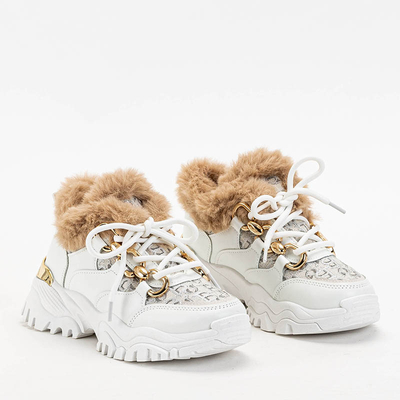 White women's sports sneakers with fur Mestiaho - Buty