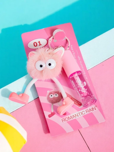 Lip gloss for children with a fluffy monster Light Pink