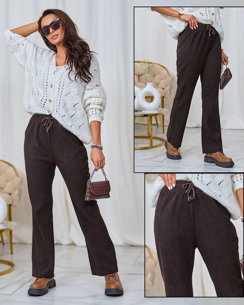 Royalfashion Women's corduroy fabric pants in dark brown
