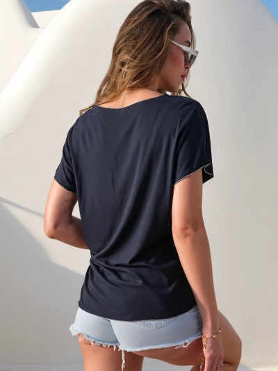 Royalfashion Viscose women's blouse with short sleeves and glitter finish